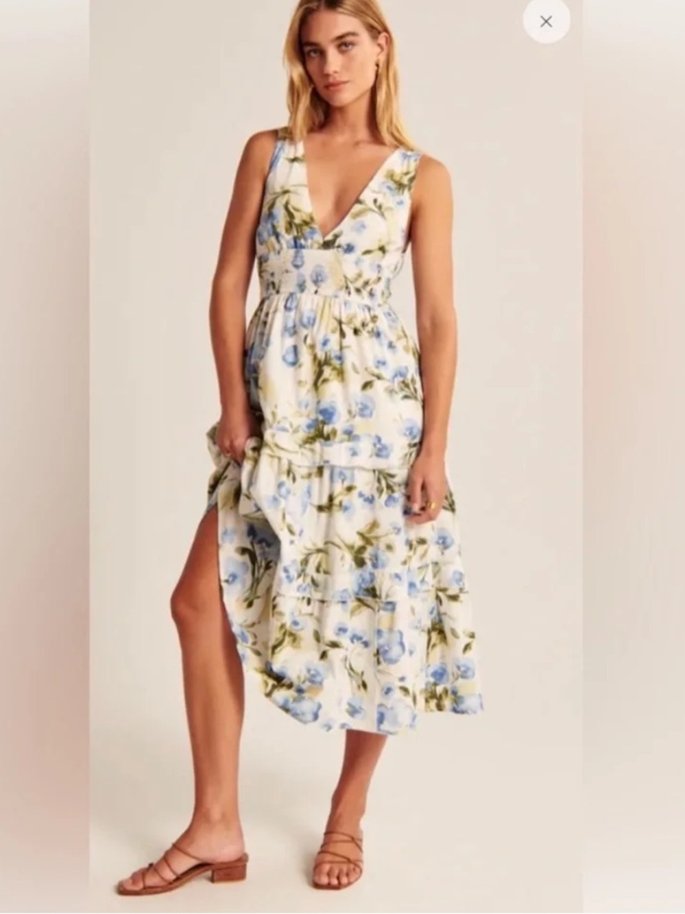 Abercrombie & Fitch Smocked Waist Floral V-neck Midi Dress - Picture 1 of 8